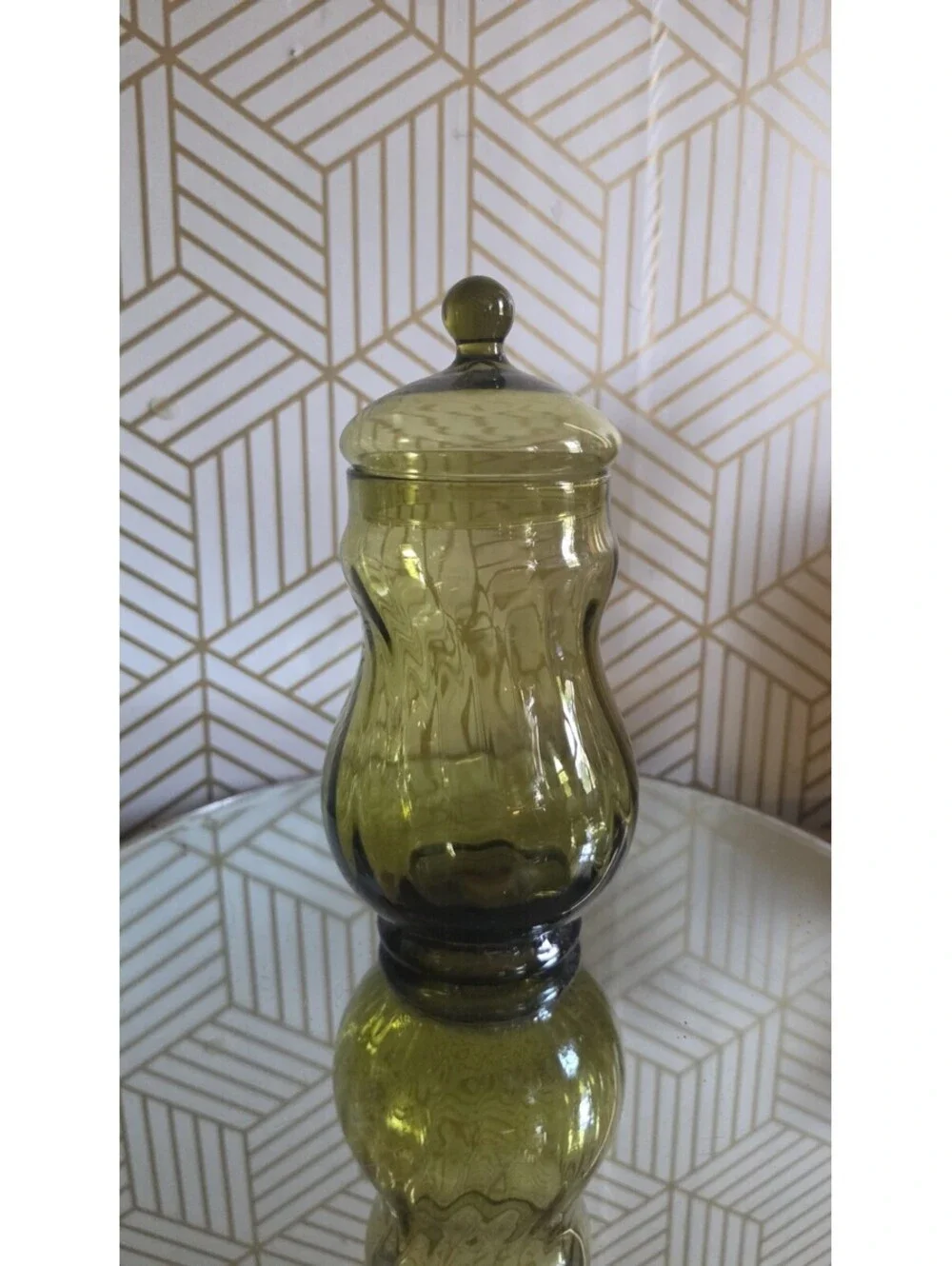 Vintage Mid-Century Bravo Handcrafted Empoli Italy Green Glass Apothecary Jar